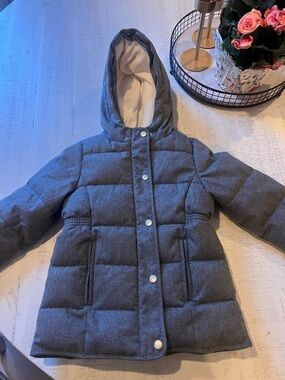 Petit Bateau Kids Hooded Puffer Jacket in Heather Gray